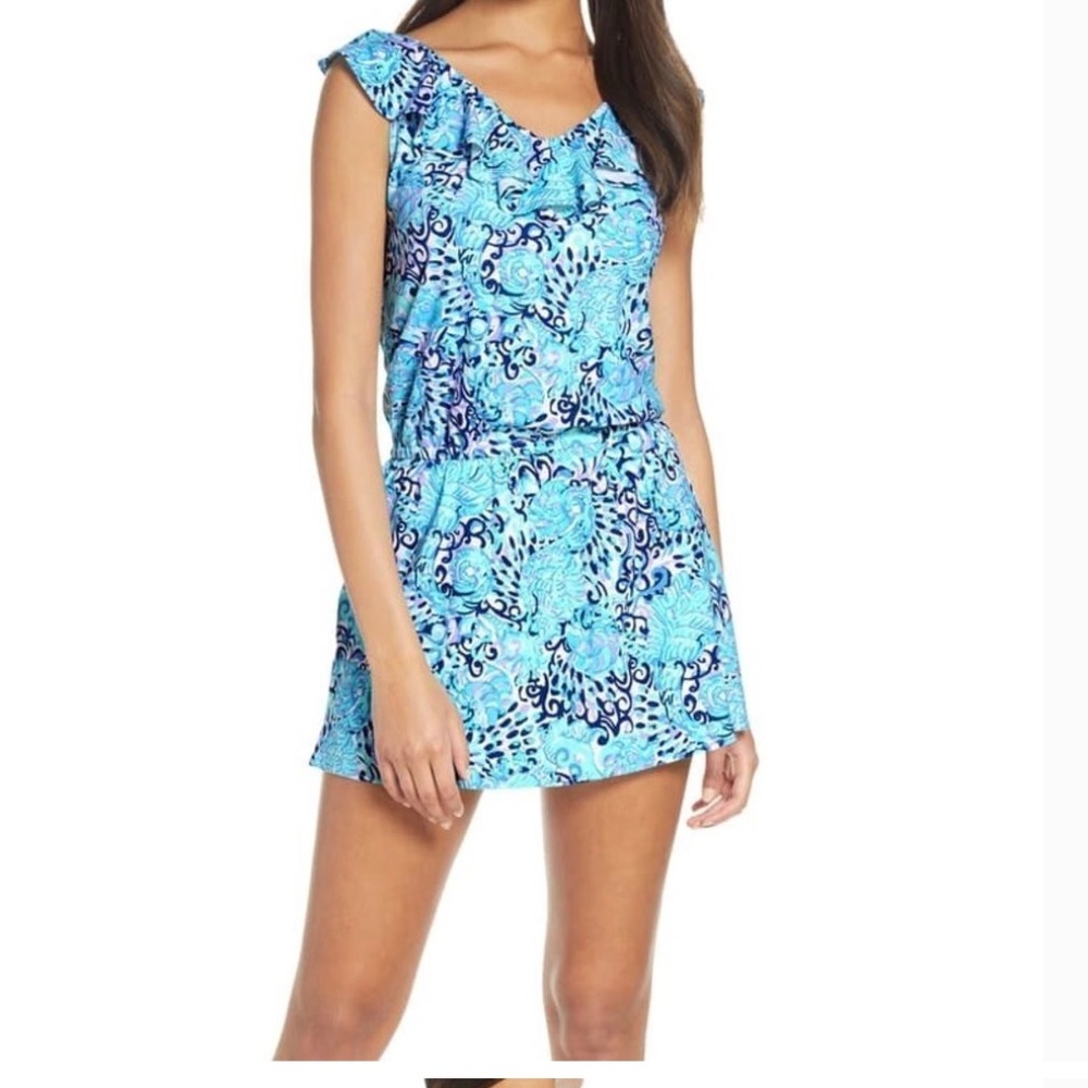 Lilly Pulitzer Alessa Ruffled Romper Light Aqua Spritz